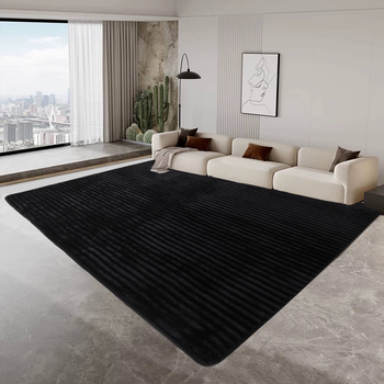 Коврик на пол велюровый Шарпей 150х200см мягкий прямоугольный ковер полоска в комнату цвет Черный