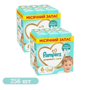 Дитячі підгузки 256 шт Pampers Premium Care розмір 6 (13-18 кг)