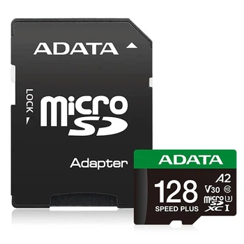 Карта памяти ADATA Speed Plus microSDXC 128GB UHS-I U3 V30 A2 180/160 MB/s + SD адаптер (UD128GUI3V30A2SP-RA1)