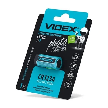 Батарейка литиевая VIDEX CR123A, 3V, 1шт/бл