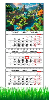 Календарь настенный на 2026 год, на три пружины, Apriori, в стиле Майнкрафт, Minecraft style, подарок для фанатов в стиле игры Майнкрафт 29,7х61см , 4 вид