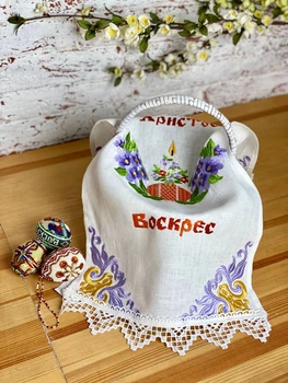 Рушничок в кошик велікодній (льон), 38x65, Прямокутна