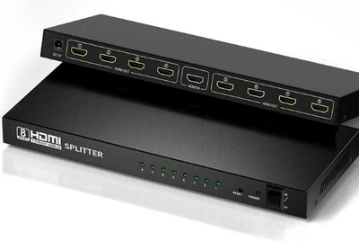HDMI сплиттер 2K FullHD 3D на 8 портов 1 вход ->на 8 экранов разветвитель Splitter разветвитель повторитель с БП Черный