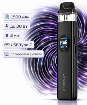 Pod-система Vaporesso Xros 5 Cosmic Black многоразовая электронная сигарета 1500мАч до 30 Вт цветной дисплей картридж на 3 мл черная