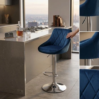 Барний стілець Leobert Kast Blue велюр зі спинкою до 120 кг