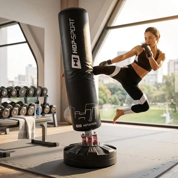 Боксерский мешок напольный Hop-Sport HS-BB180S: 180 см (высота), Ø 32 см, Система Anti-shock (4 пружины), 360° вращение. Для бокса, ММА, кикбоксинга, фитнеса. Домашний