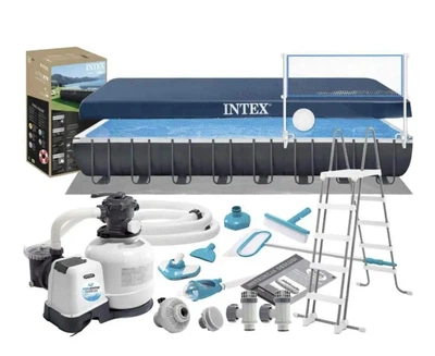 Каркасный бассейн Intex 26378 54 368 л 975*488*132 см Ultra XTR Rectangular Frame Pool Фильтр-насос/лестница/подстилка/тент/волейбольная сетка/набор для чистки (LN7-26378)