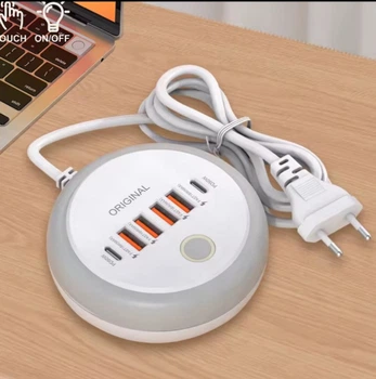 Швидкий USB зарядний пристрій на 6 портів з подовжувачем 1м і підсвіткою.