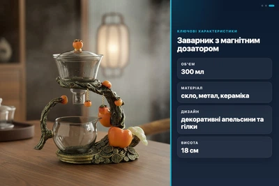 Чайник-заварник стеклянный с магнитным дозатором H1214 300мл термостойкий для заваривания чая