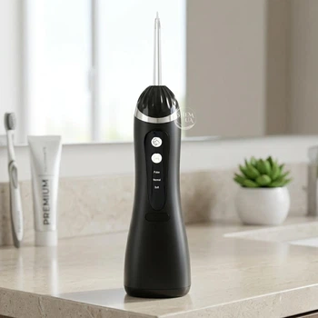Іригатор для ротової порожнини 200 мл бездротовий акумуляторний Oral Irrigator, портативний з 3 режимами роботи і 4 змінними насадками для догляду за зубами, яснами та брекетами Чорний, RGL-137-Black