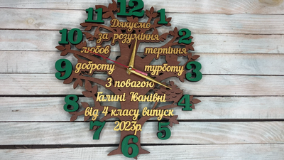 Годинник настінний подарунок вчителю, подарунок для вчителя, годинник з побажаннями HWD-A0584