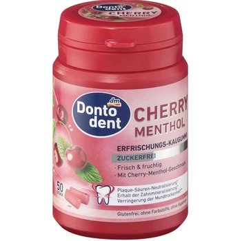 Жевательная резинка без сахара вишня с ментолом Dontodent Kaugummi, Cherry Menthol, 50 штук