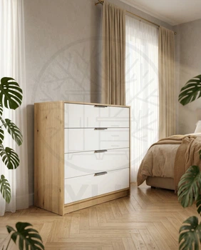 Сучасний комод у спальню, вітальню, дитячу 1000*450*900 GYLKA RIVA, 4 шухляди на телескопічних направляючих повного висування Білий/Дуб Артізан