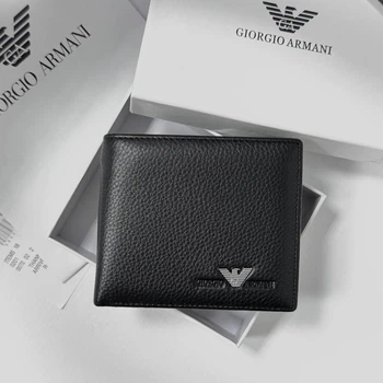 Мужской кошелек ARMANI натуральная кожа 11,5 × 9,5 см Черный (LUX1397)
