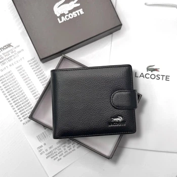 Чоловічий гаманець LACOSTE натуральна шкіра 10,5 × 8,5 см Чорний (LUX1445)