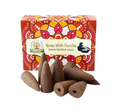 Ароматические конусы обратного потока Роза с ванилью Back Flow Cones Rose Vanilla 10 шт. в уп. Namaste Индия 8906006495937