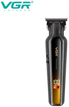 Тример VGR V-930, акумуляторний тример для стрижки волосся і бороди, T-лезо з нержавіючої сталі, 4 насадки, 2000 мАг, 300 хв роботи, LED-дисплей, роторний двигун 6500 об/хв, USB Type-C зарядка, професійний тример для окантовки та контурів жовта