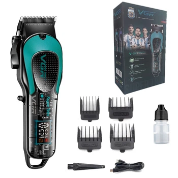 Машинка для стрижки VGR V-692 акумуляторна тример з LED дисплеєм, 4 насадки 3 6 9 12 мм, Li-Ion до 180 хв роботи, USB зарядка, професійна машинка для волосся бороди та вусів