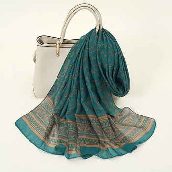 Женский шифоновый шарф с геометрическим орнаментом 150 на 45 см бирюзово-бежевый