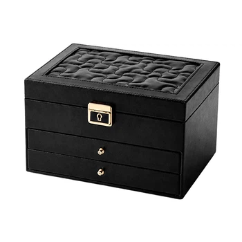 Скринька Casegrace SP-01265 Black для ювелірних виробів трирівнева на замку з ключем