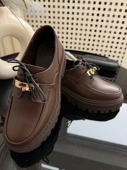 Туфлі жіночі шкіряні Hermes 36р. з фурнітурою в стилі Hermes шоколадні (137)