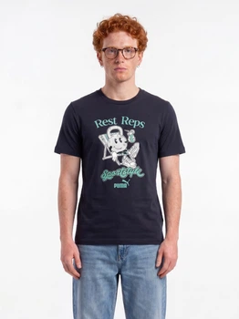 Футболка хлопковая длинная мужская Puma Graphics 69349416 XL New Navy с принтом (4069161715723)