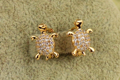 Сережки дитячі Xuping Jewelry черепашка спинка камінчики золотисті