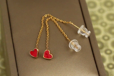 Серьги продевки Xuping Jewelry сердечки с красной эмалью 6 см золотистые