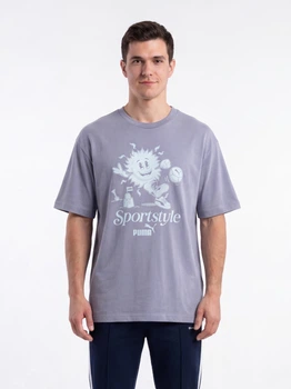 Футболка бавовняна довга чоловіча Puma Graphics 69178165 XL Gray Sky з принтом (4069161736483)