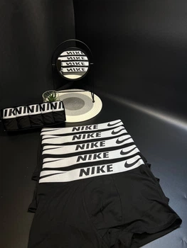 Чоловічі труси Чорні боксери з принтом Nike набір 5 шт. Black XXL