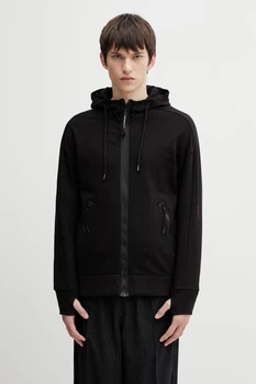 C.P. Company Hooded Open Sweatshirt Diagonal Raised Fleece - мужская кофта на молнии, черная, 3XL
