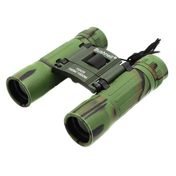 Бінокль Bushnell 10x25 компактний складаний, Roof призму BAK4, антивідблискове покриття, вологозахищений прогумований корпус, поле зору 100 м на 1000 м, камуфляжний для полювання та туризму.