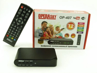 Цифровий DVB-T2 тюнер Operasky OP-407 Full HD 1080p з Wi-Fi та YouTube, ефірний ресивер з USB медіаплеєром, PVR та TimeShift, ТВ приставка з LED-дисплеєм для цифрового телебачення