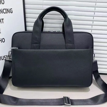Кожаная мужская деловая сумка-портфель портфель для ноутбука черный Tiding Bag 56901