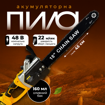 Професійна акумуляторна пилка DeWalt DCM575N (48V, 6Ah) Безщіткова пилка працює одночасно від 2х АКБ та шиною 45см Девольт