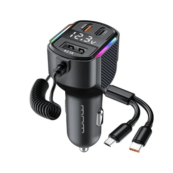 Автомобільний адаптер з FM-модулятором WUW C220 Bluetooth 5.0 PD 25W 3×USB + кабелі Type-C/Micro Black (6972573337408)