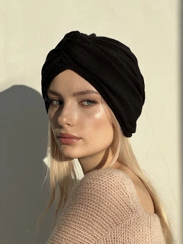 Шапка тюрбан тепла зимова з ангори D.Hats чорного кольору