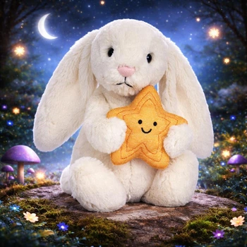 М'який зайчик із зірочкою плюшева іграшка 23см Jellycat Сором'язливий білий кролик із зіркою в лапках Jcr23
