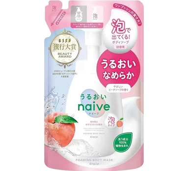 Пінисте зволожуюче мило для тіла з екстрактом листя персика Kracie Naive Foaming Body Soap Moisturizing, поповнення 480 мл