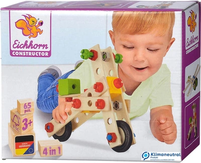 Klocki drewniane Eichhorn Constructor 4in1 65 elementów 5632681 (4051902001363)