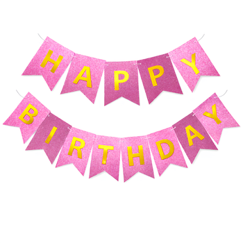 Прапорці Паперові HAPPY BIRTHDAY Рожевий Із Глітером