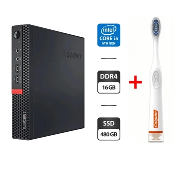Неттоп Lenovo ThinkCentre M710q Tiny USFF / Intel Core i5-6500T (4 ядра по 2.5 - 3.1 GHz) / 16 GB DDR4 / 480 GB SSD / Intel HD Graphics 530 / Блок питания б/у + Подарок Умная интерактивная зубная щетка Colgate Connect M1 / Bluetooth