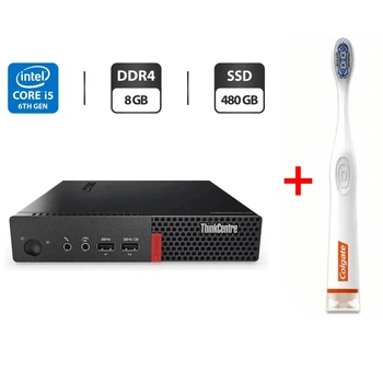 Неттоп Lenovo ThinkCentre M710q Tiny USFF / Intel Core i5-6500T (4 ядра по 2.5 - 3.1 GHz) / 8 GB DDR4 / 480 GB SSD / Intel HD Graphics 530 / Блок питания б/у + Подарок Умная интерактивная зубная щетка Colgate Connect M1 / Bluetooth