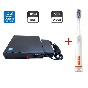 Неттоп Lenovo ThinkCentre M710q Tiny USFF / Intel Core i5-6500T (4 ядра по 2.5 - 3.1 GHz) / 8 GB DDR4 / 240 GB SSD / Intel HD Graphics 530 / Блок питания б/у + Подарок Умная интерактивная зубная щетка Colgate Connect M1 / Bluetooth