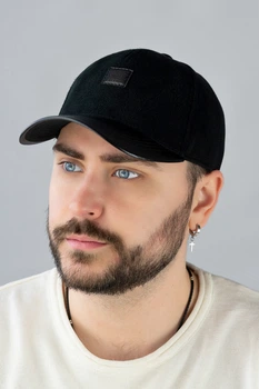 Чоловіча бейсболка кашемірова "Signature Cap", козирок екошкіра, нашивка Чорний 56-59 000040477
