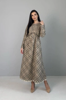 Жіноча довга сукня у клітинку з мереживом Nenka L Оливковий (nenka3620-L)
