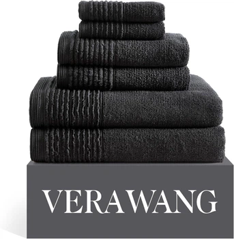 Vera Wang махровые полотенца из плотного 100% хлопка 570 г/м² (6 штук – комплект для двух человек) – черный