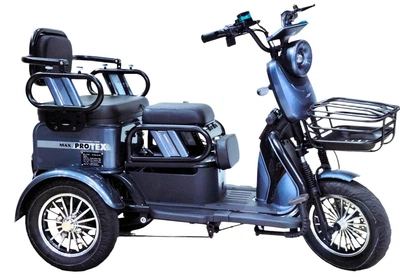 Електричний трицикл Corso «PROTEX Max» PX-649026 (1) + 1 ЯЩИК АКУМ, двигун 1200W, акумулятор графеновий 72V/28Ah, колеса 300-10, в коробці - Сірий