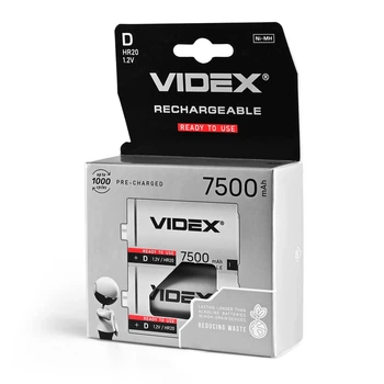 Аккумуляторы Videx HR20/D 7500mAh double blister 2шт HR20/7500/2DB 24476