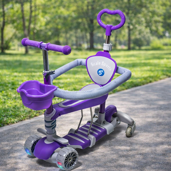 Детский самокат Scale Sports Smart 5 в 1 Full Фиолетовый — трансформер с родительской ручкой